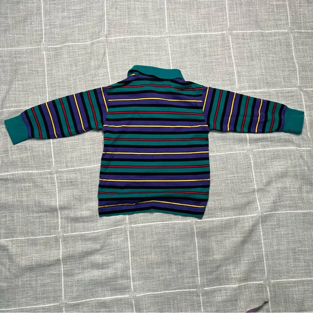 Gymboree Rainbow Tag Vintage 90s‎ Rugby Polo Stripes Teal Long Sleeve Boys